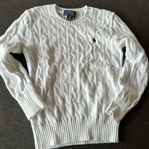 Polo Ralph Lauren white cable knit cotton sweater youth size 8.
